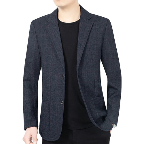 Herren Karierter halbstrukturierter Casual-Blazer aus Wollmix mit aufgesetzten Taschen – Tianoro