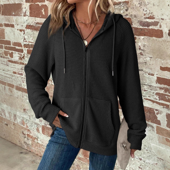 Damen Waffelstrick-Kapuzenjacke mit Reißverschluss, Kängurutaschen und entspannter Silhouette Echoarchiv