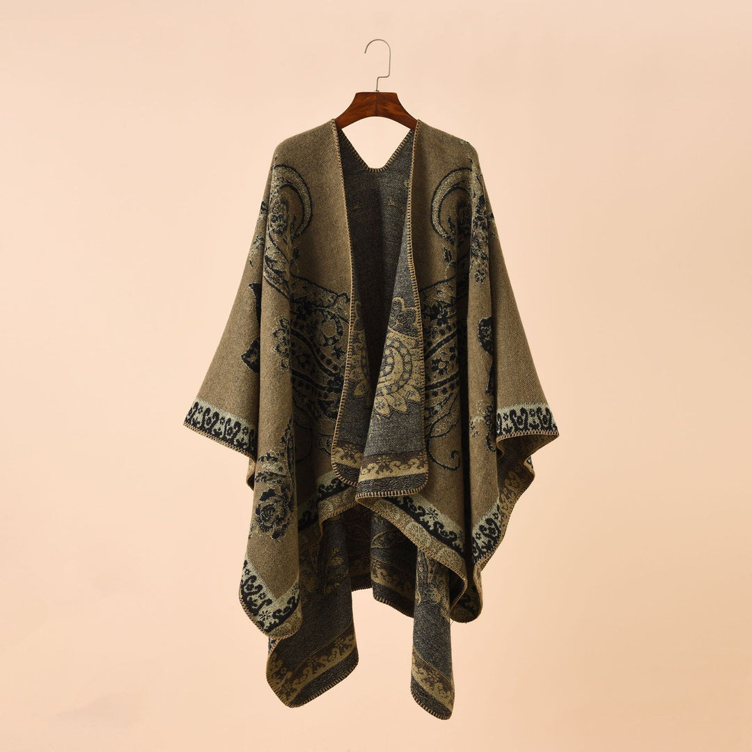 Damen Eleganter Jacquard-Poncho mit Paisley-Muster und offener Vorderseite – Avérine