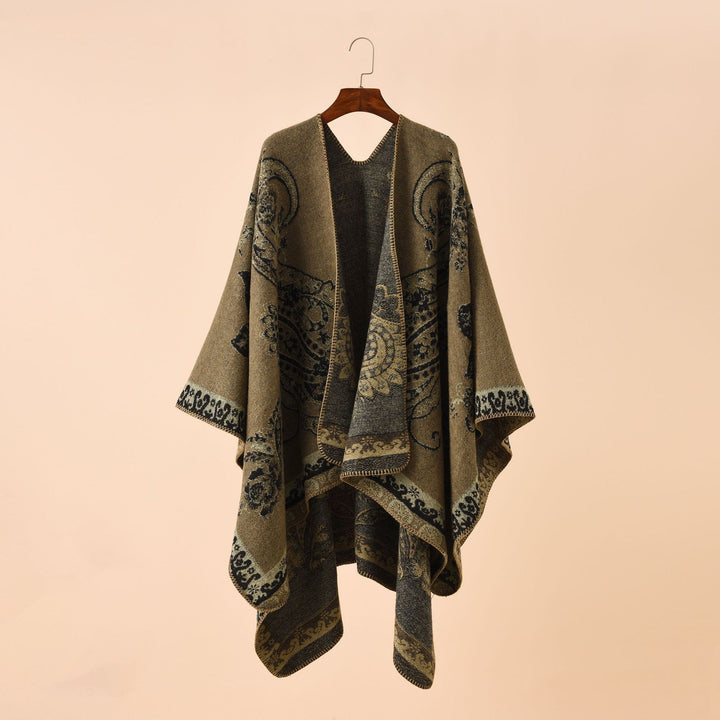Damen Eleganter Jacquard-Poncho mit Paisley-Muster und offener Vorderseite – Avérine