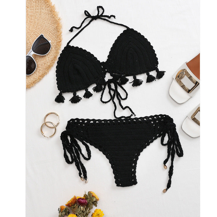 Damen Häkel-Bikini-Set mit fransigen Akzenten und verstellbaren Trägern Echo Archiv