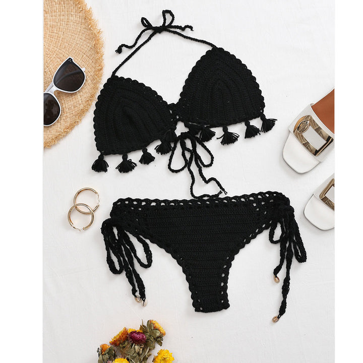 Damen Häkel-Bikini-Set mit fransigen Akzenten und verstellbaren Trägern Echo Archiv