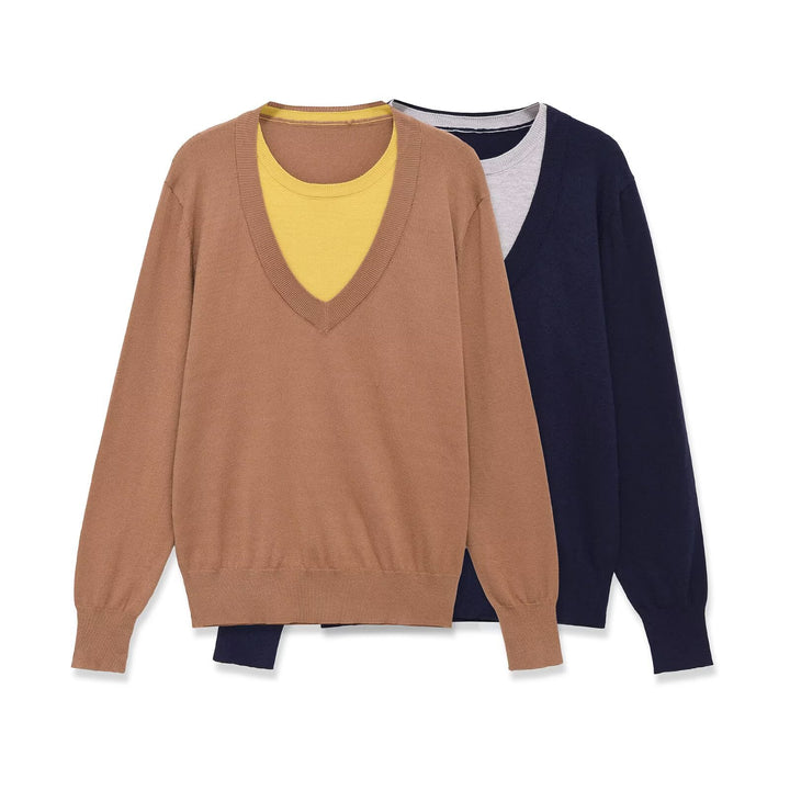 Damen Lagenpullover mit tiefem V-Ausschnitt und integriertem Rundhals-Inlay Echo Archiv