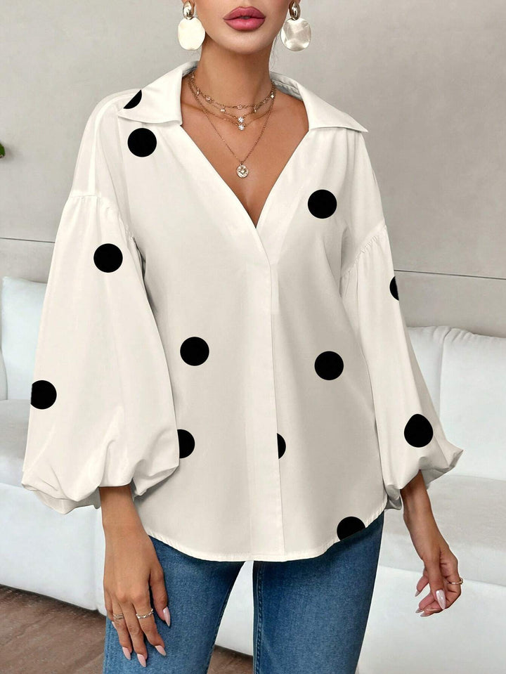 Damen Oversize-Bluse mit voluminösen Puffärmeln und Punktmuster Echo Archiv
