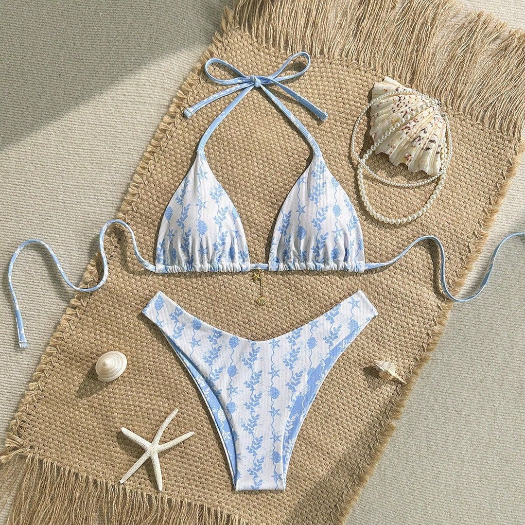 Damen Triangel-Bikini mit maritimem Muster und verstellbaren Bindebändern Echo Archiv