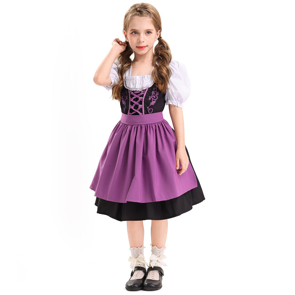 Damen nan traditionelles Kinderdirndl mit geschnürtem Mieder und zweilagiger Schürze Echo Archiv