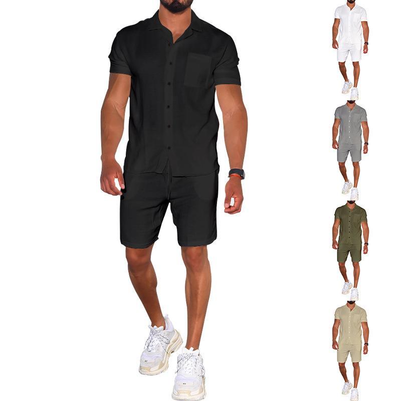 Herren modernes Freizeit-Set aus kurzärmligem Hemd und Shorts Echoarchiv