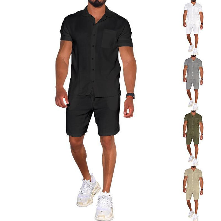 Herren modernes Freizeit-Set aus kurzärmligem Hemd und Shorts Echoarchiv
