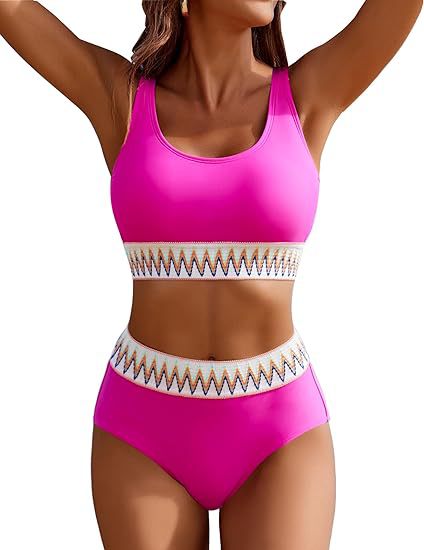 Damen Hochgeschnittener Sport-Bikini mit farbigem Bund Echo Archiv