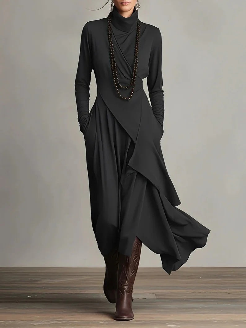 Damen Elegantes Maxikleid mit drapiertem Oberteil und asymmetrischem Schnitt Echo Archiv