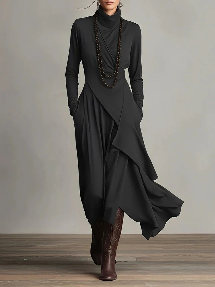 Damen Elegantes Maxikleid mit drapiertem Oberteil und asymmetrischem Schnitt Echo Archiv