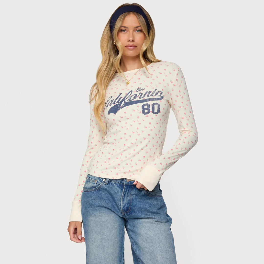 Damen Langarmshirt mit floralem Muster und sportlichem Print Echo Archiv