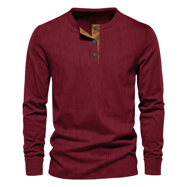 Herren nan geripptes Thermo-Henley aus Baumwollmix mit Dreiknopf-Leiste und elastischen Bündchen Echo Archiv