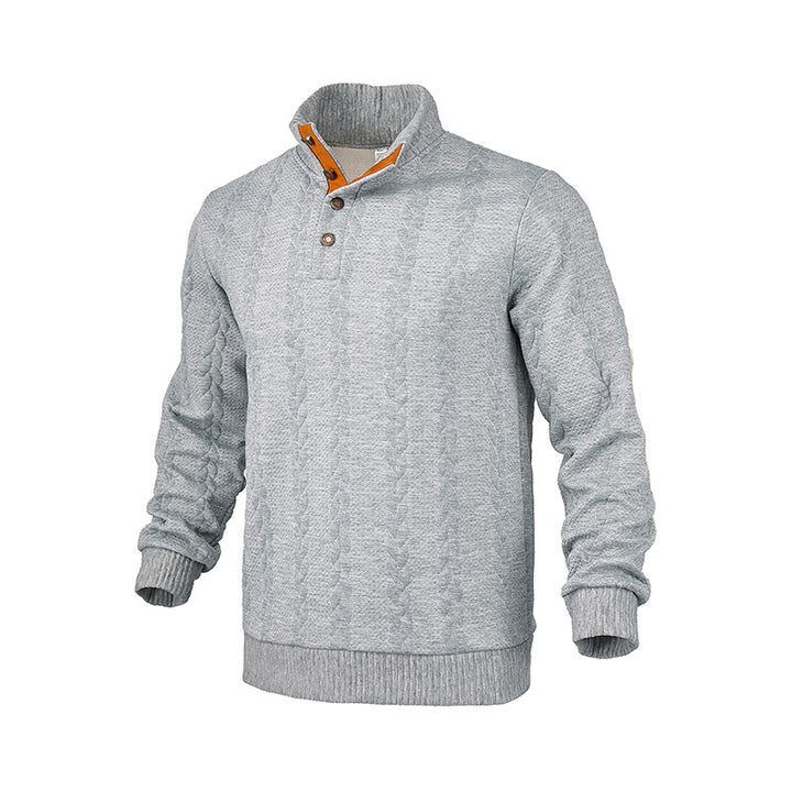 Herren Strickpullover mit modischem Stehkragen und kontrastierenden Knopfdetails Echoarchiv