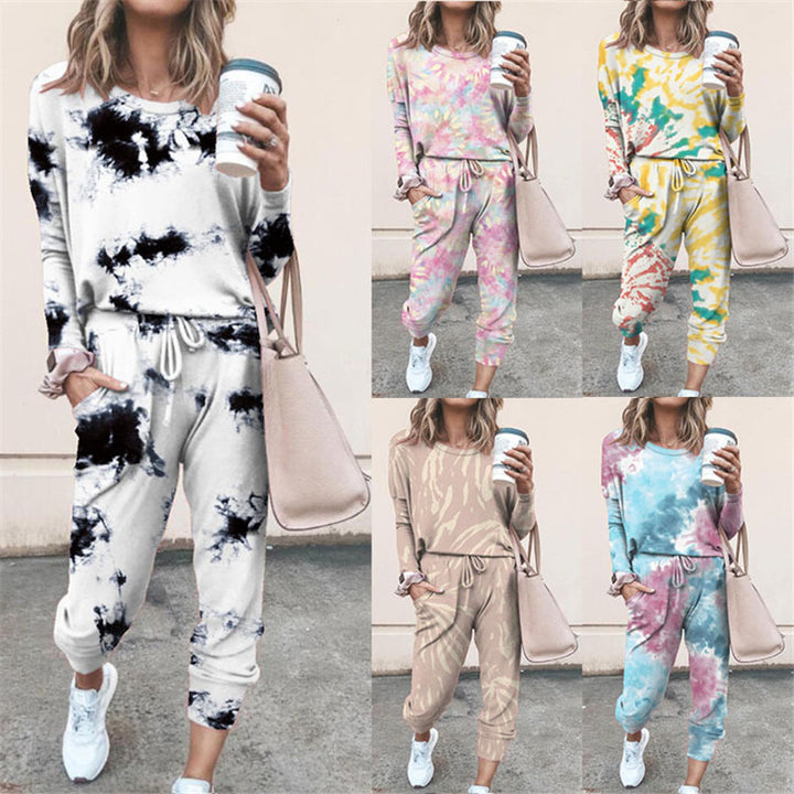 Damen Lässiger Tie-Dye Lounge-Jumpsuit mit Kordelzug und Eingrifftaschen – Solévia