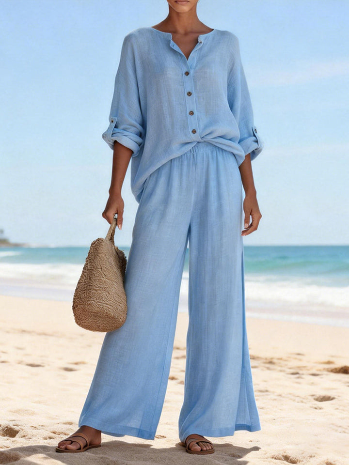 Damen Luftige Leinenbluse und weite Hose Echo Archiv