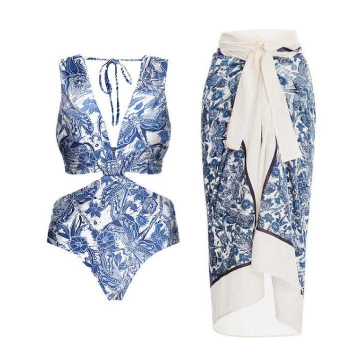 Damen Badeanzug-Set mit elegantem Wickelrock und modischem Floral-Design Echo Archiv