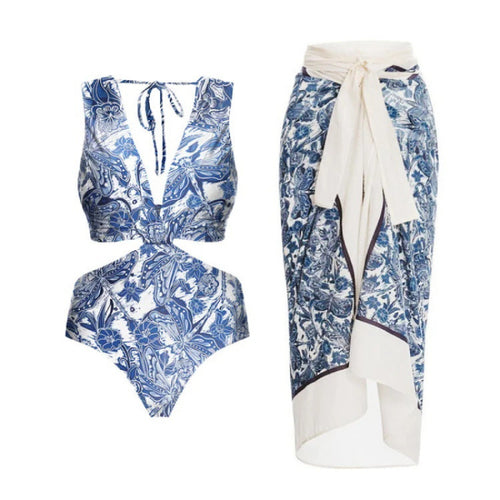 Damen Badeanzug-Set mit elegantem Wickelrock und modischem Floral-Design Echo Archiv
