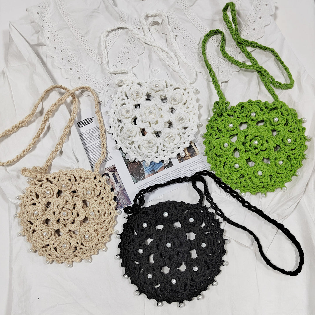 Damen handgefertigte Häkel-Handtasche mit Perlenschmuck Echo Archiv