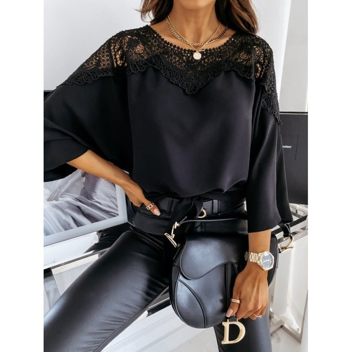 Damen nan elegante Spitzenbluse mit Bindeschleife und überschnittenen Ärmeln Echo Archiv