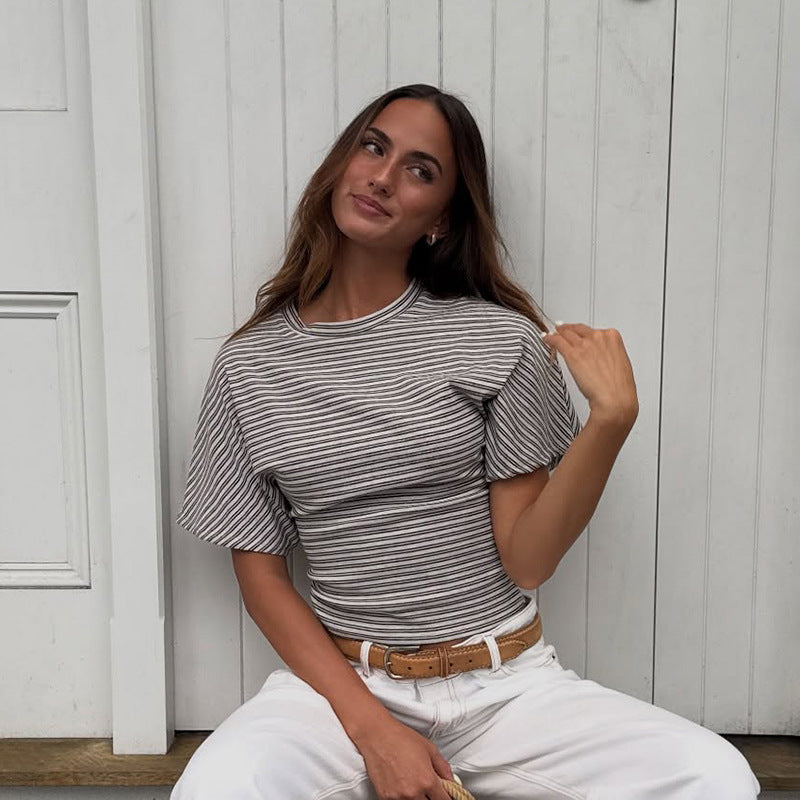 Damen modernes Kurzarm-Top mit lässigem Streifenmuster und elegantem Schnitt Echo Archiv