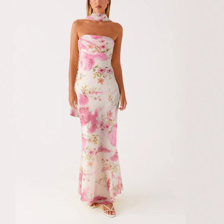 Damen Elegantes Langarm Abendkleid im Blumendesign Echoarchiv