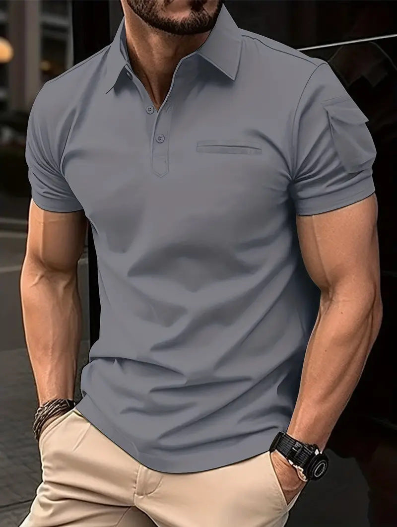 Herren modern geschnittenes Kurzarm-Polohemd mit Brusttasche Echoarchiv