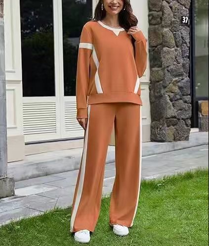 Damen sportives Lounge-Set mit weitem Sweatshirt, Palazzohose und seitlichen Kontraststreifen – Avérine