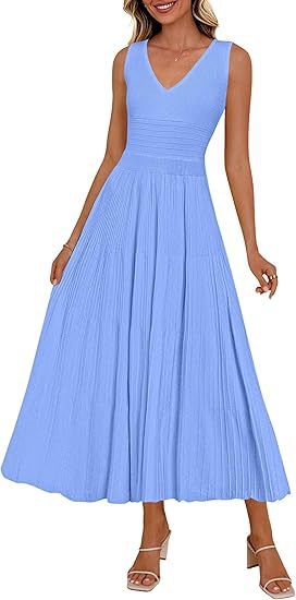 Damen Plisseekleid mit V-Ausschnitt und weitem Saum Echo Archiv