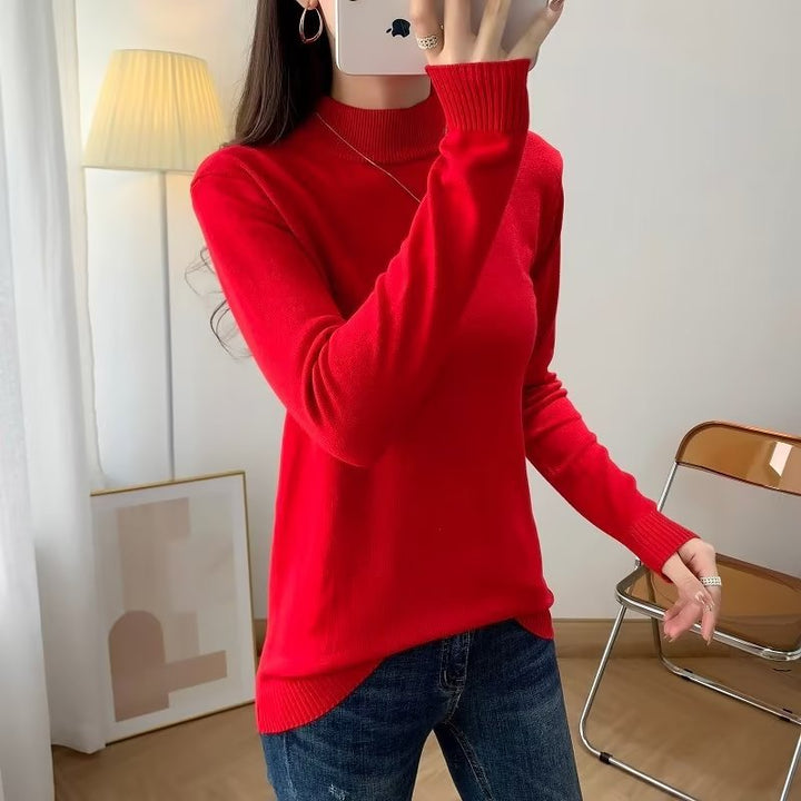 Damen Feiner Langarm-Feinstrickpullover mit schmalem Stehkragen und gerippten Bündchen Echoarchiv