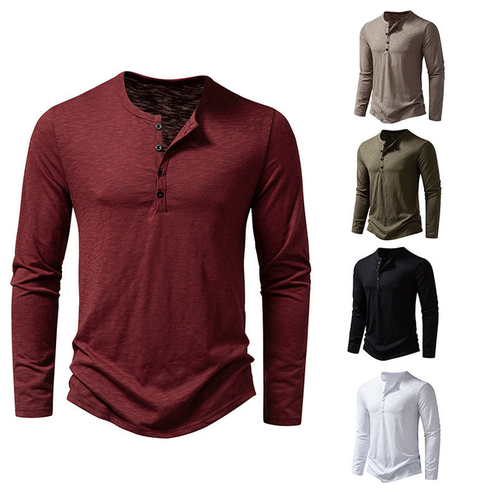 Herren Langarm-T-Shirt mit Knopfleiste und modischem Stehkragen Echoarchiv