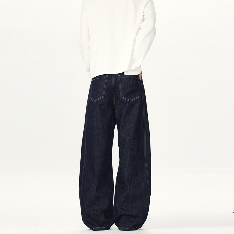 Unisex Ultraweite tiefsitzende Baggy-Jeans aus rohem Denim mit Kontrastnähten Echo Archiv