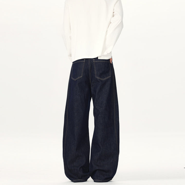 Unisex Ultraweite tiefsitzende Baggy-Jeans aus rohem Denim mit Kontrastnähten Echo Archiv