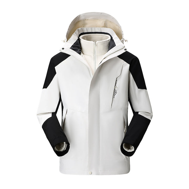 Damen Zwei-Lagen-Outdoormantel mit abnehmbarer Fleece-Innenjacke und verstellbarem Kapuzen – Avérine