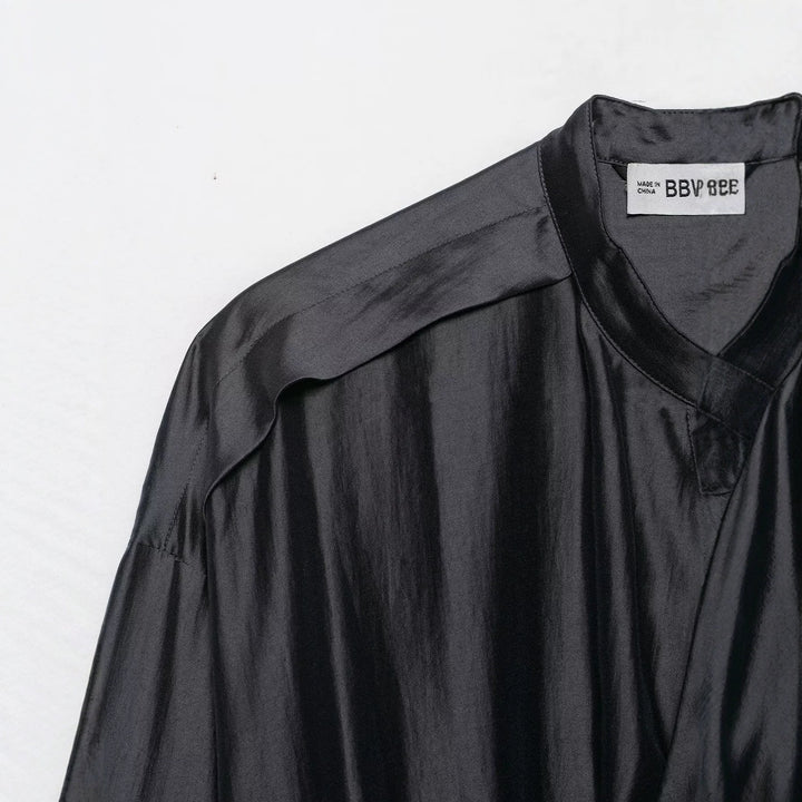 Damen Bluse mit Stehkragen, Tunnelzugtaillierung und weiten Manschetten Echo Archiv