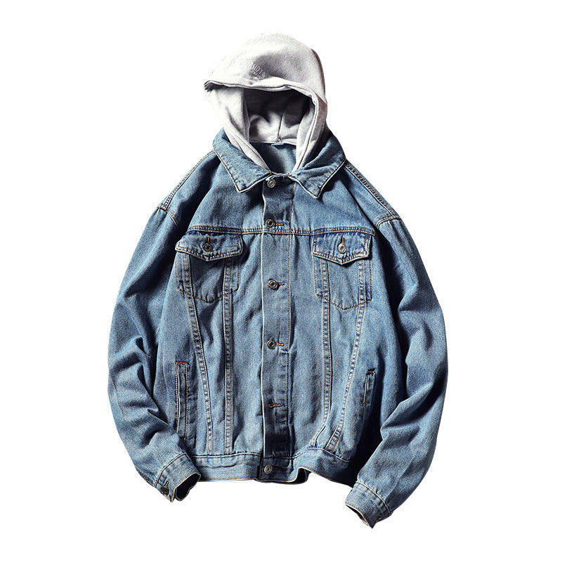 Herren Lässige Denimjacke mit integrierter Kapuze Echoarchiv
