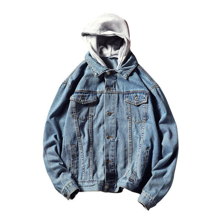 Herren Lässige Denimjacke mit integrierter Kapuze Echoarchiv