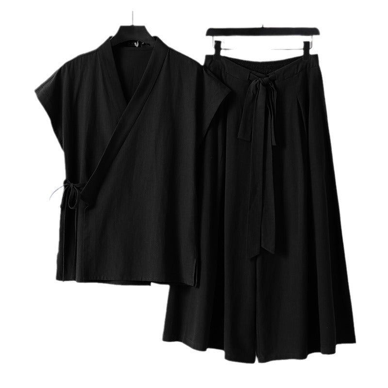 Damen Kimono-Loungewear-Set mit Wickeloberteil und weiter Palazzo-Hose Echoarchiv
