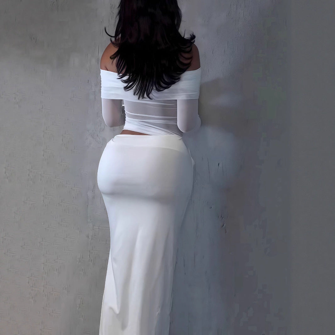 Damen Maxi-Kleid mit schulterfreiem Design und eleganter Drapierung Echo Archiv