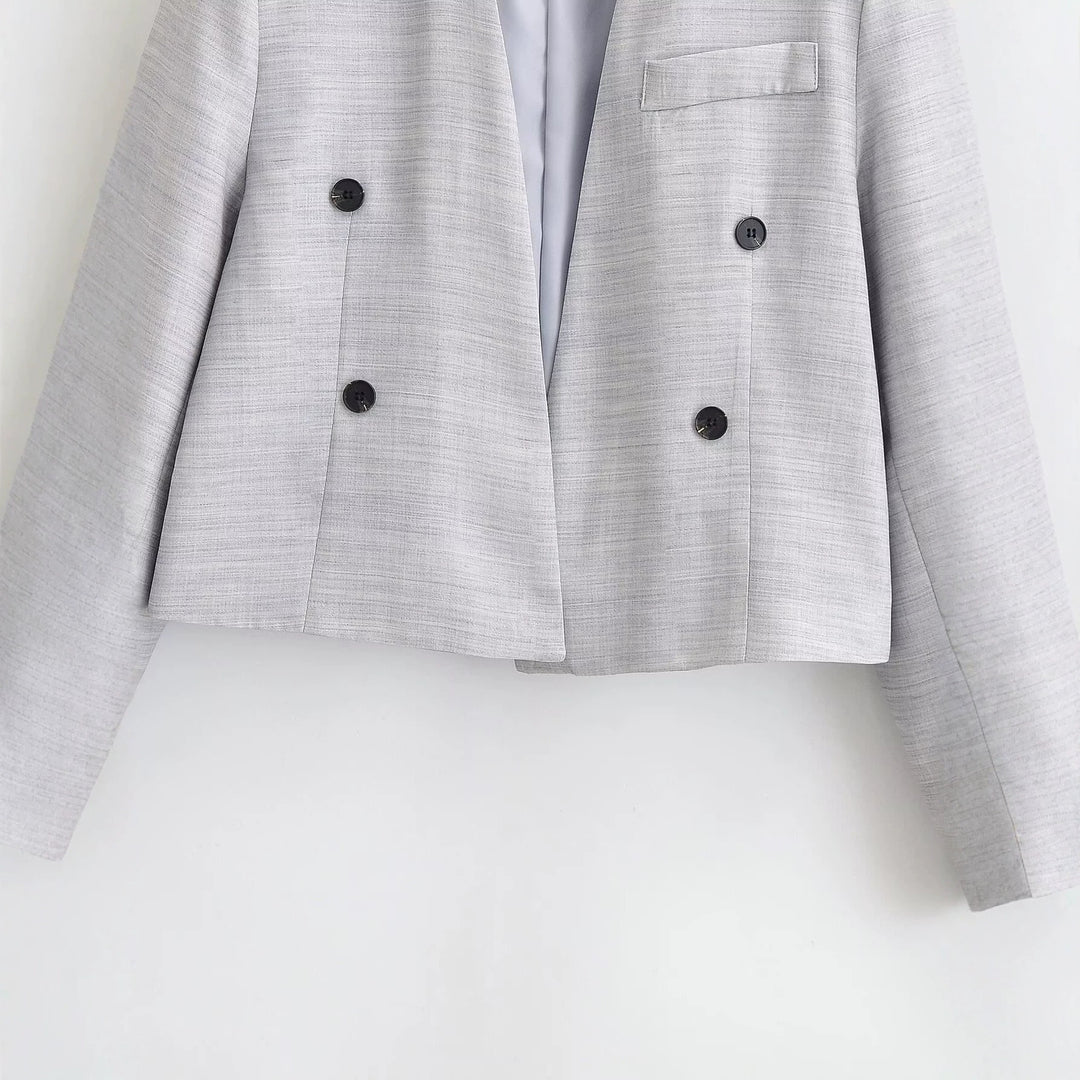 Damen kragenloser Cropped-Blazer mit kastiger Silhouette und Doppelknopfreihe Echo Archiv