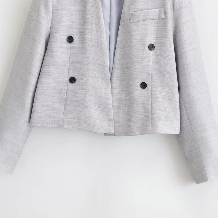 Damen kragenloser Cropped-Blazer mit kastiger Silhouette und Doppelknopfreihe Echo Archiv