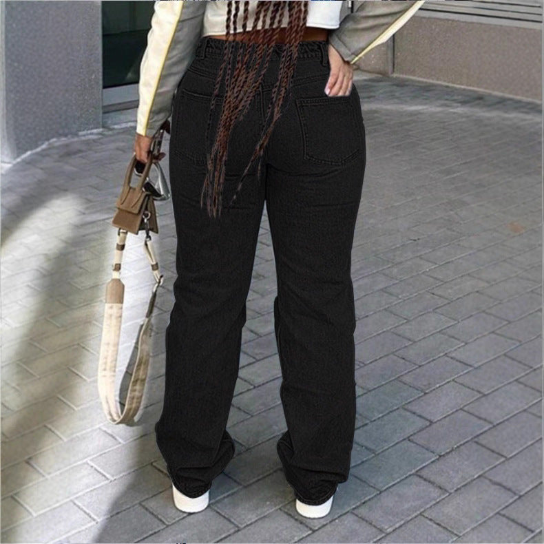 Damen hochgeschnittene weite Denim-Jeans mit ausgeprägten Ripped-Details und lässigem Schnitt Echo Archiv
