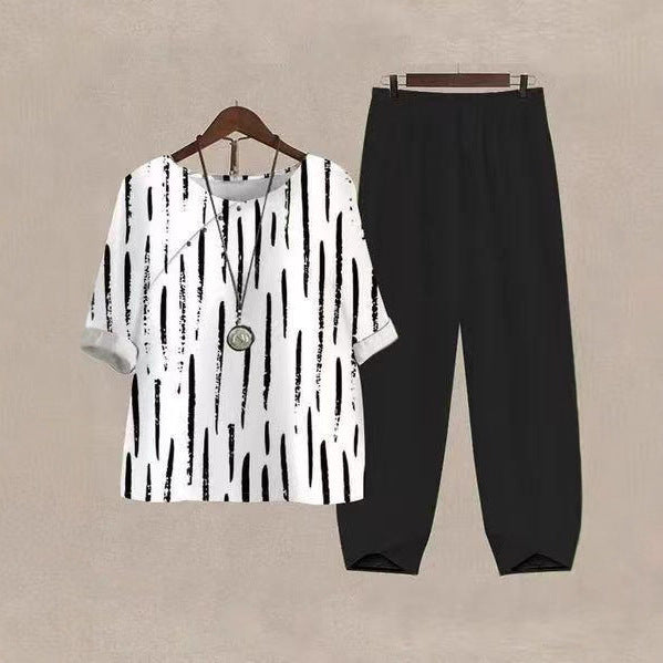 Damen nan legeres Freizeit-Set mit gemustertem Oversize-Shirt und konisch zulaufender Komforthose Echo Archiv