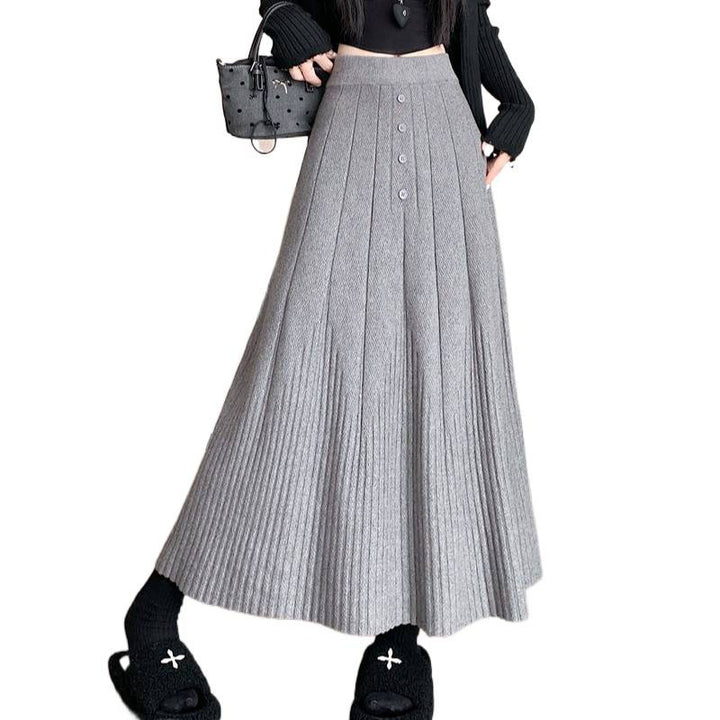 Damen Eleganter Maxirock mit feinem Faltenwurf und Knopfdetails – Valéora