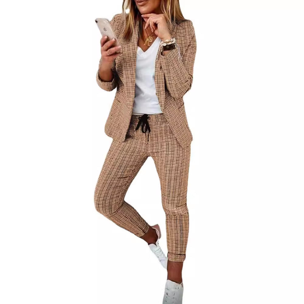 Damen nan lässig-elegantes Karozweiteiler Blazer mit Tunnelzug-Slimhose Echo Archiv