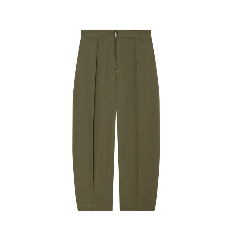 Damen weite Cropped-Hose mit hoher Taille, Kellerfalten und sichtbarem Frontreißverschluss Echo Archiv