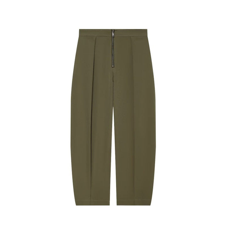 Damen weite Cropped-Hose mit hoher Taille, Kellerfalten und sichtbarem Frontreißverschluss Echo Archiv