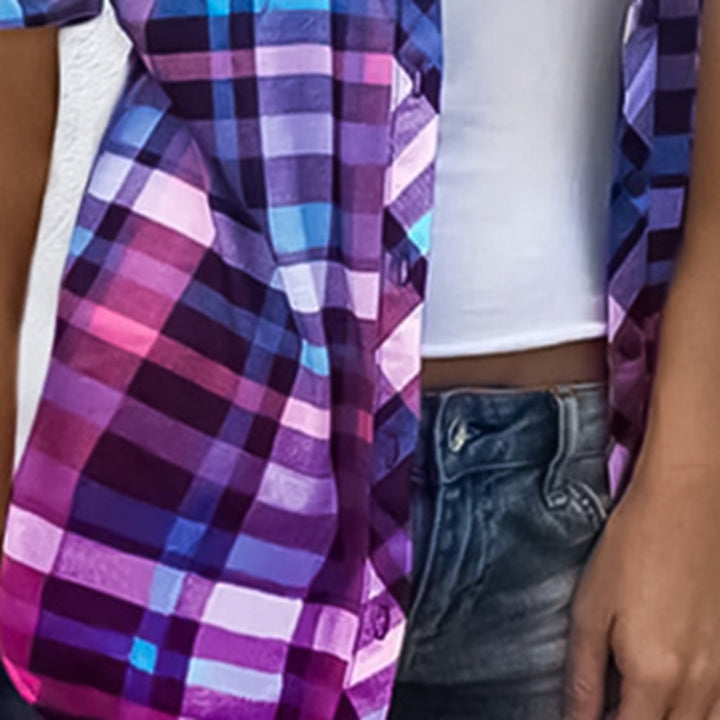 Damen nan lang geschnittenes Karoshirt mit aufgesetzten Brusttaschen und legerer Sommerpassform Echo Archiv