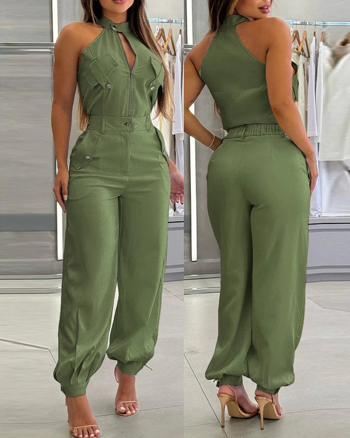 Damen modischer einteiliger Overall mit hohem Kragen und praktischen Taschen Echo Archiv