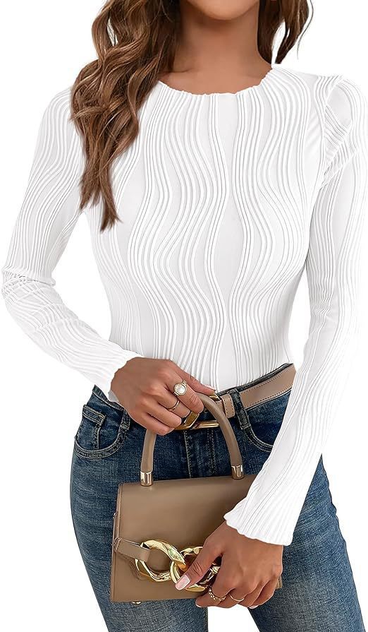 Damen nan figurbetontes Rippstrick-Longsleeve mit Wellendetail und Rundhalsausschnitt Echo Archiv